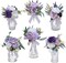 Set of 6 Purple Artificial Wedding Flower Centerpieces, Pre-Made Mini Bridesmaid Bouquets with PE & Silk Flowers, Faux Lavender Floral Arrangements for Wedding Reception Table, Bridal Shower, Home Decor